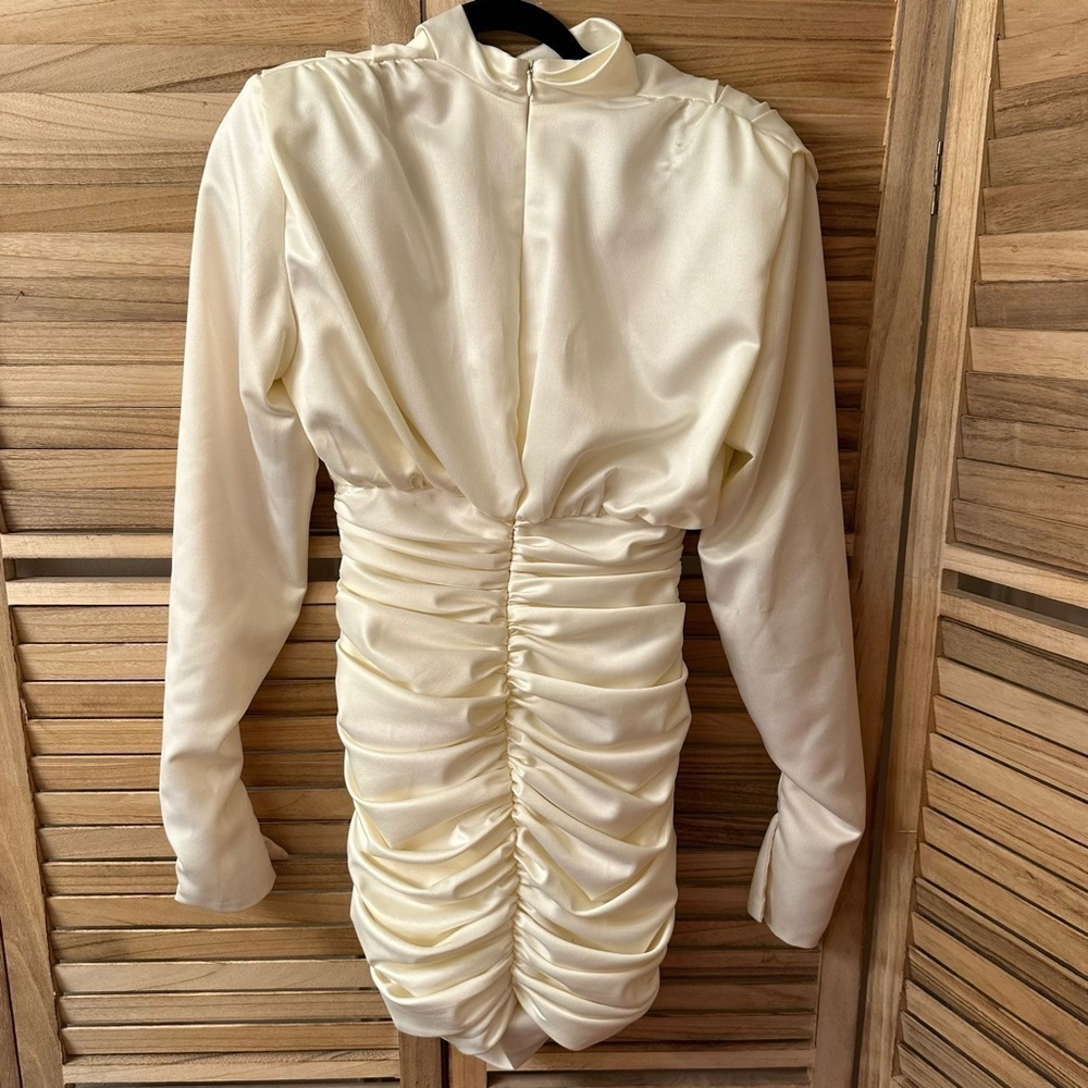 House of CB Giorgiana Ivory Satin Draped Mini Dress Size S - Picture 7 of 9